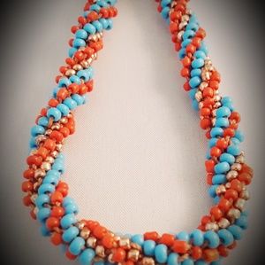 Necklace Southwest Blue Red Copper Bead Braided